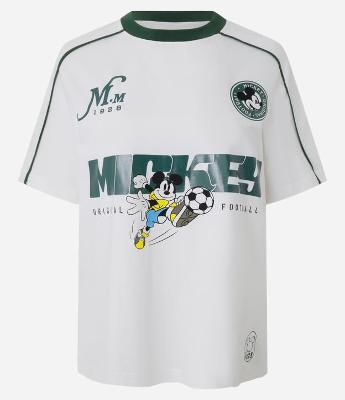 Camiseta Boxy em Algodão com Estampa Esportiva Mickey e Detalhes Contrastantes