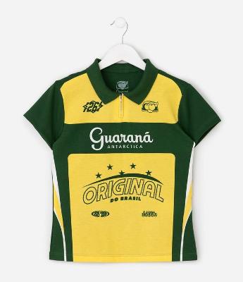 Camiseta Baby Tee Infantil com Recortes e Estampa Guaraná – Tam 5 a 14 Anos