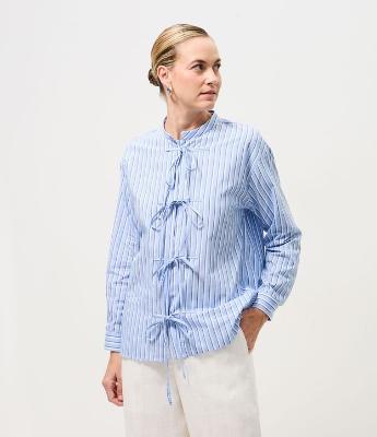 Camisa em Tricoline com Estampa Listrada