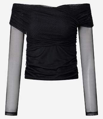 Blusa em Tule com Decote Ombro a Ombro Transpassado