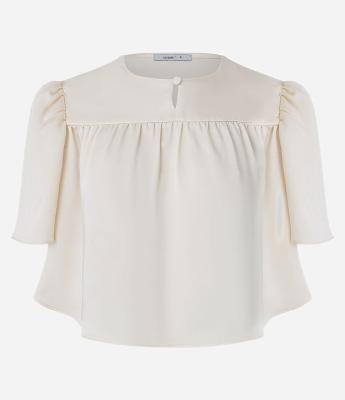 Blusa Cropped Acetinada com Ombreira