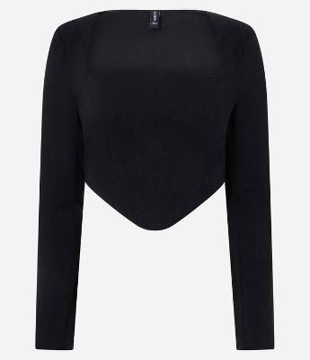 Blusa Manga Longa em Bengaline com Decote Quadrado e Barra em V