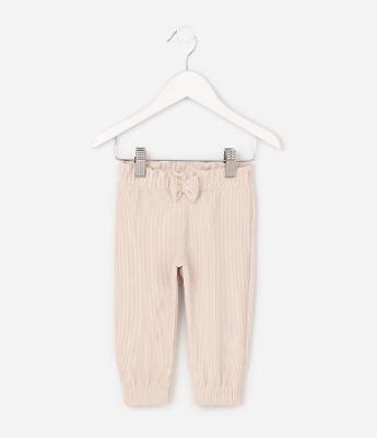 Calça Bebê em Veludo com Cós Elástico e Laço – Tam 0 a 18 Meses
