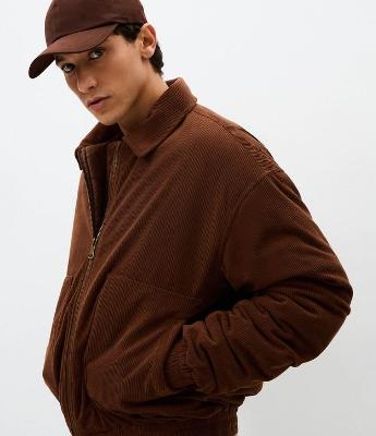 Jaqueta Masculina Bomber de Veludo com Gola Polo