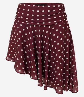 Saia Curta Assimétrica em Chiffon com Estampa Poá