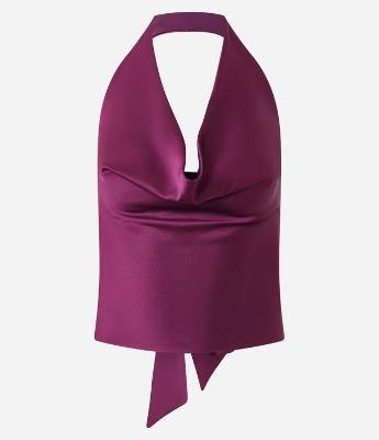 Blusa Frente Única em Cetim com Decote Degagê e Amarração nas Costas