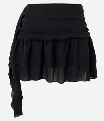 Saia Curta em Chiffon com Babados e Pontas Laterais