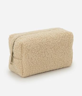 Necessaire Retangular Média com Textura de Pelos