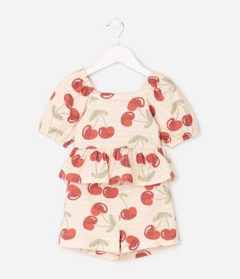 Conjunto Infantil em Algodão com Estampa Cereja – Tam 1 a 6 Anos