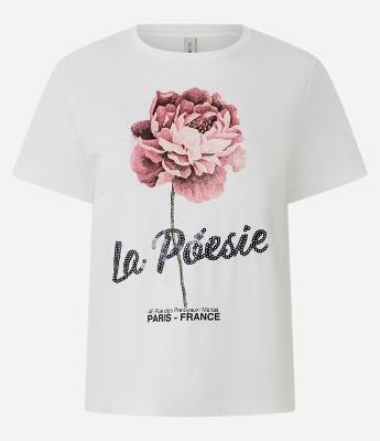 Camiseta em Algodão com Estampa Floral Bordada e Lettering La Poesie