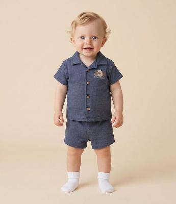 Conjunto Infantil em Algodão com Bordado Urso – Tam 0 a 18 Meses