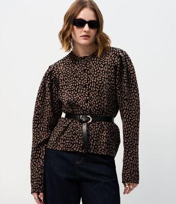 Cardigan em Tricô com Manga Bufante e Estampa Animal Print