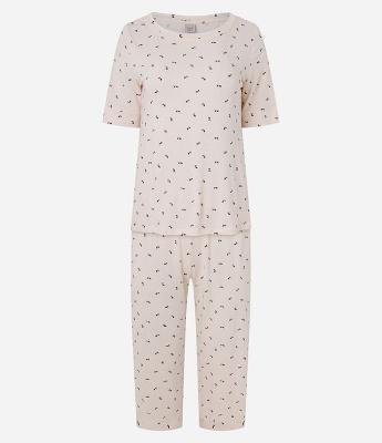 Pijama Curto em Viscolycra com Estampa de Borboleta