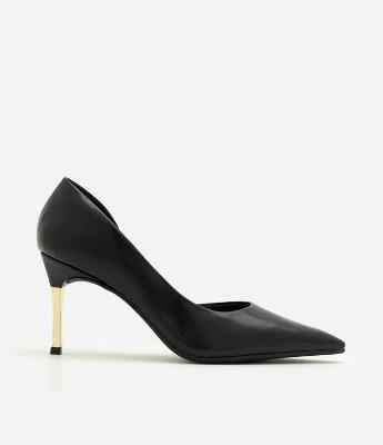 Sapato Scarpin em PU com Salto Alto Cromado
