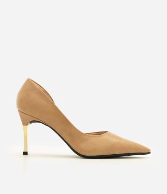 Sapato Scarpin em PU com Salto Alto Cromado