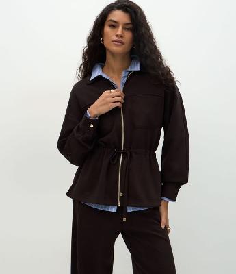 Jaqueta Parka em Modal com Zíper e Cordão Ajustável