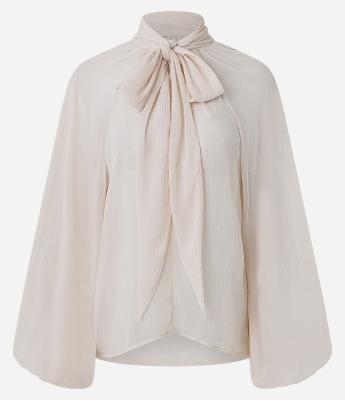 Blusa Ampla em Chiffon com Gola Laço