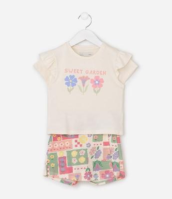 Conjunto Infantil com Estampa Floral – Tam 1 a 6 Anos