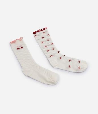 Kit 02 Meias Infantil em Algodão com Estampa Cerejas – Tam 23 a 34