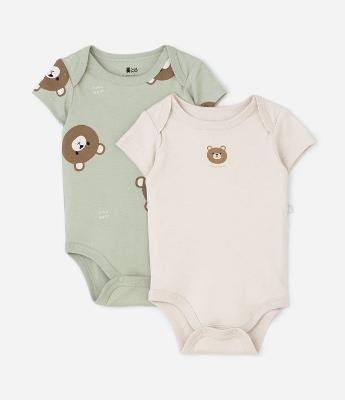 Kit 02 Bodies Infantil com Estampa Urso – Tam 0 a 18 Meses