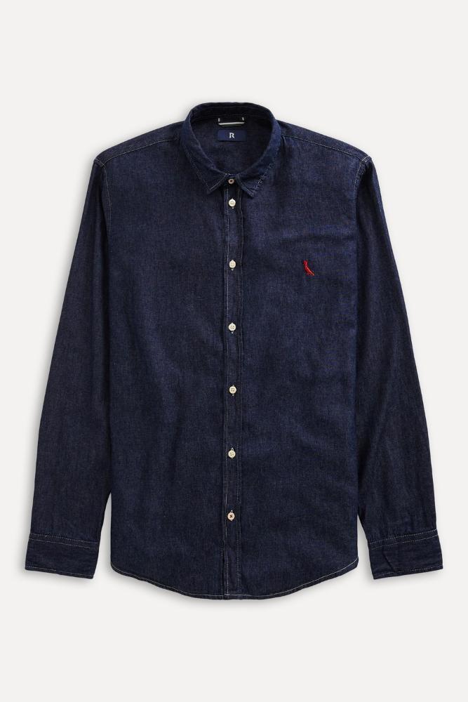 Camisa Cont Ae Easy Oxford Denim Manga Longa Reserva - 4