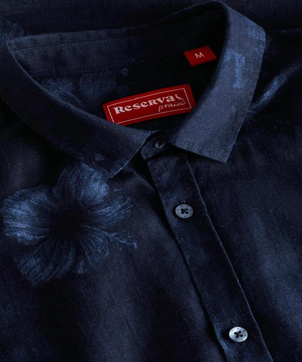 Camisa Linho Estampada Indigo Bloom Reserva - 5