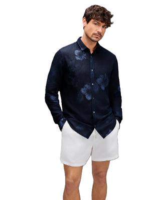 Camisa Linho Estampada Indigo Bloom Reserva