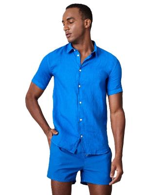 Camisa Manga Curta Linho Tinturado Reserva AZUL ROYAL M