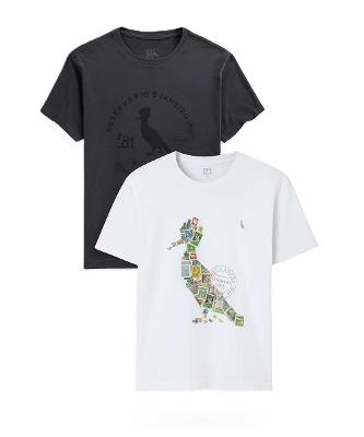Kit 2 Camisetas Estampa Algodão Pica-Pau Reserva - CHUMBO/BRANCO - P