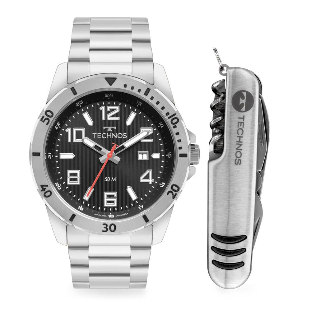 Kit Technos Masculino Militar Prata - 2115TVC/K1P - 1