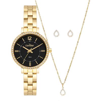 Kit Relógio Condor Feminino Brilho Dourado - CO2035OAK/K4P