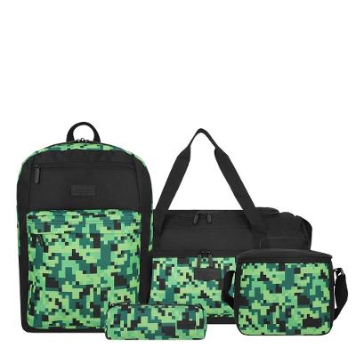 Kit Mochila + bolsa esportiva + lancheira + estojo | Megapack 2.0 5XT | Verde Pixels