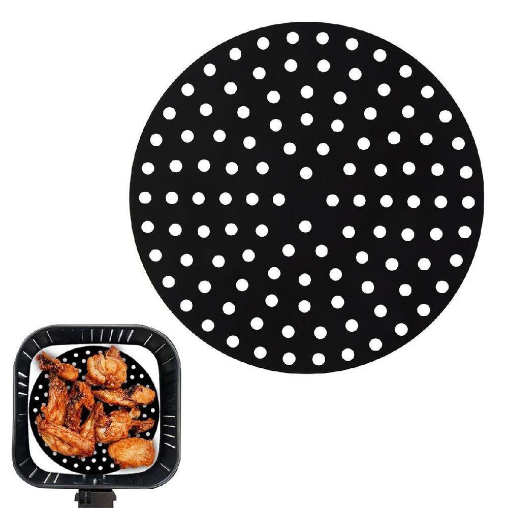 Tapete Protetor Air Fryer Fritadeira em Silicone Redondo Preto - 4