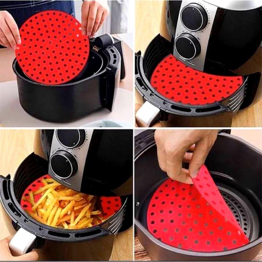 Tapete Protetor Air Fryer Fritadeira em Silicone Redondo Preto - 6