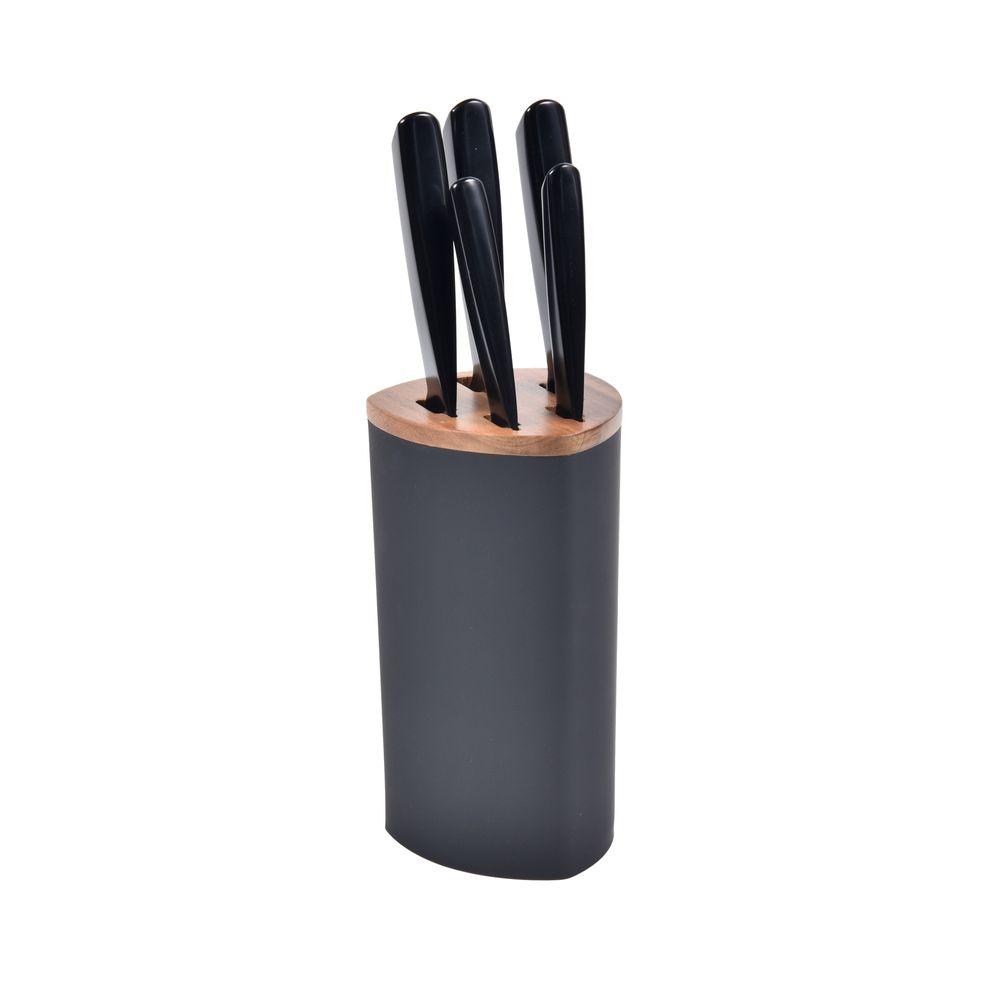 Bloco de Facas Detalhe Acácia 6 Peças Aço Inox Kenya Preto - 1