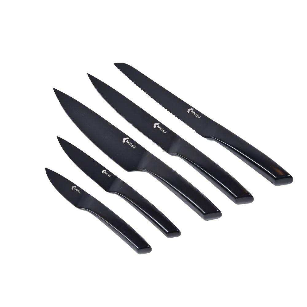 Bloco de Facas Detalhe Acácia 6 Peças Aço Inox Kenya Preto - 3