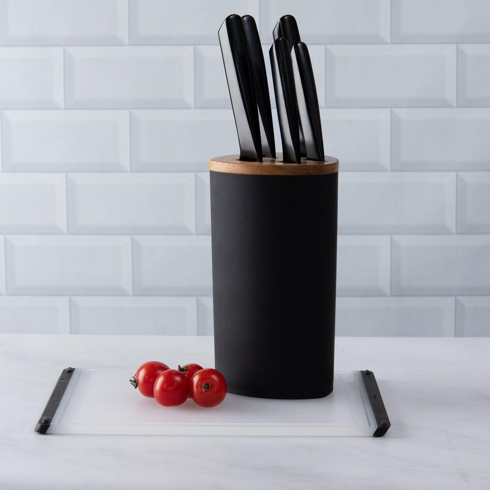 Bloco de Facas Detalhe Acácia 6 Peças Aço Inox Kenya Preto - 4