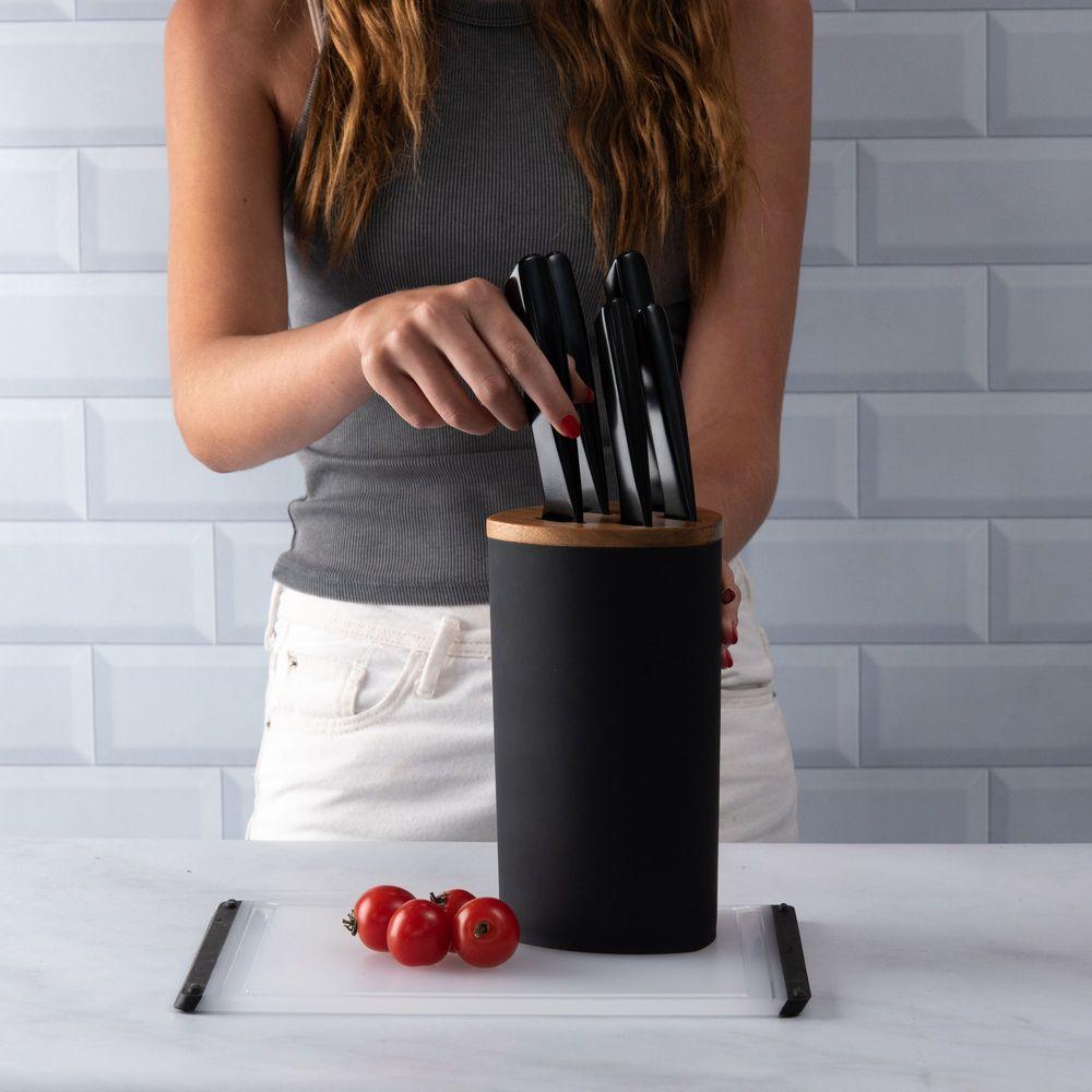 Bloco de Facas Detalhe Acácia 6 Peças Aço Inox Kenya Preto - 5