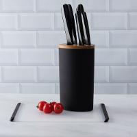 Bloco de Facas Detalhe Acácia 6 Peças Aço Inox Kenya Preto