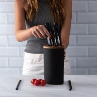 Bloco de Facas Detalhe Acácia 6 Peças Aço Inox Kenya Preto - 5