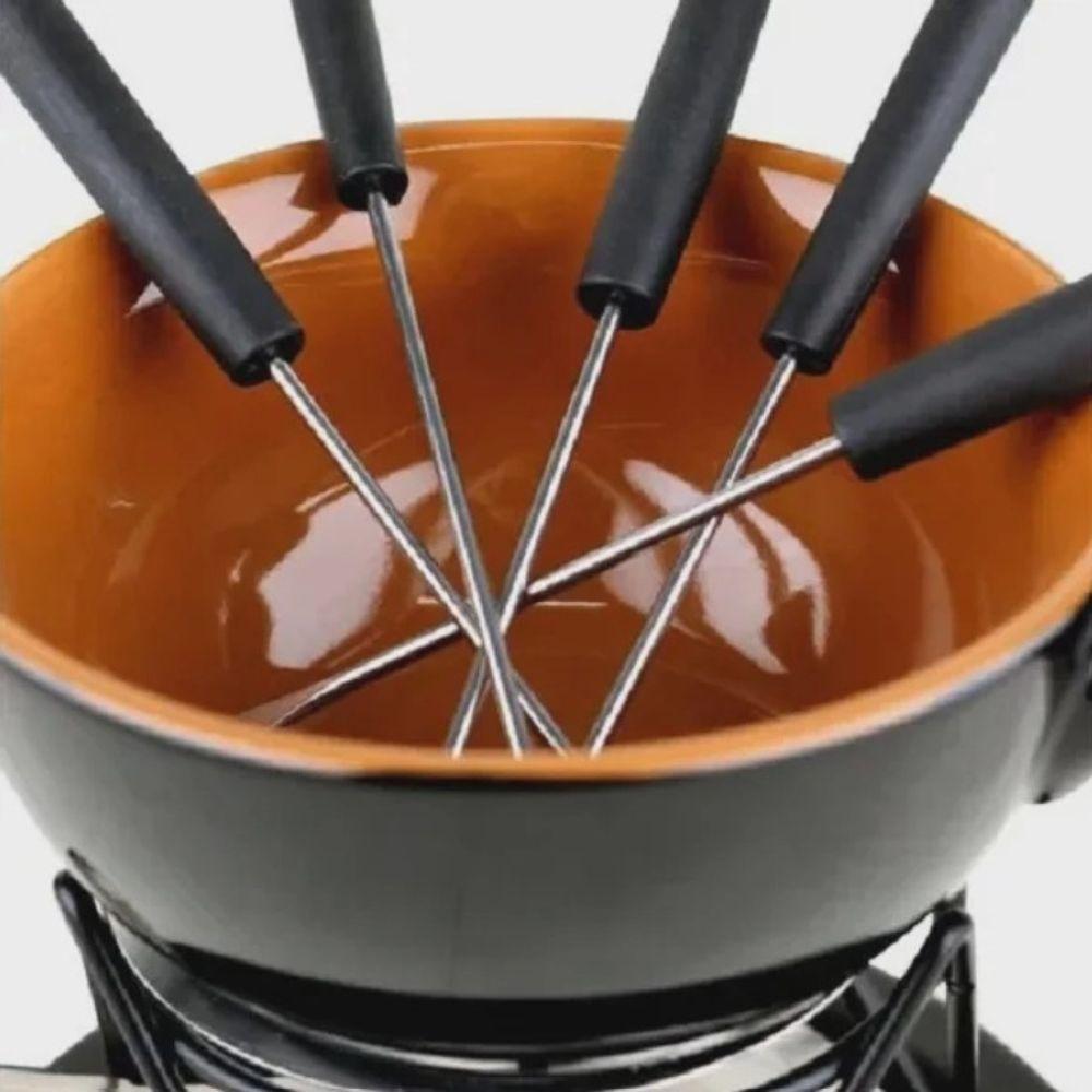 Fondue em Cerâmica 9 Peças 600ml Preto e Marrom - 4