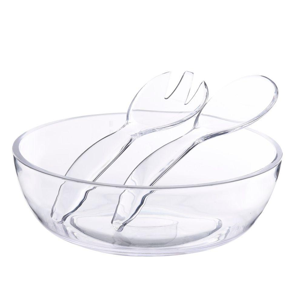 Conjunto de Saladeira + 2 Talheres em Acrílico Transparente Kenya - 1