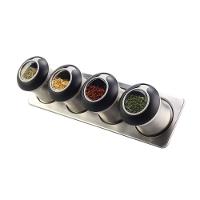 Conjunto de 4 Porta Temperos em Aço Inox e Suporte com Imã Kenya - 1