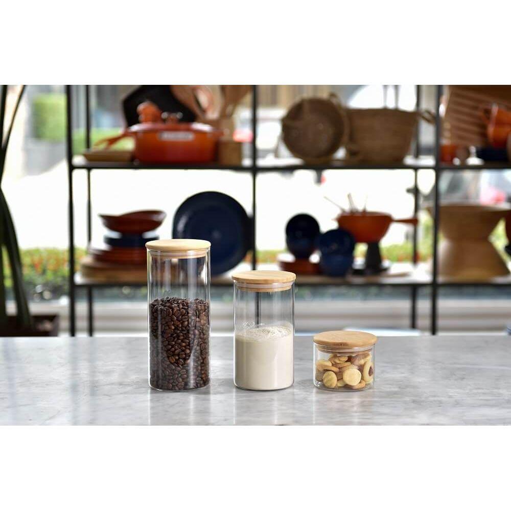 Pote Redondo Kitchen em Vidro com Tampa de Bambu 650ml Kenya - 3