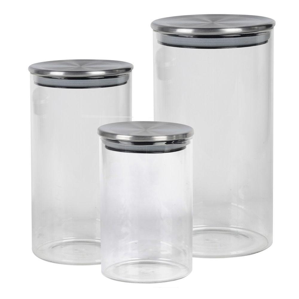 Kit Pote de  Vidro com Tampa Inox Redondo 3 Peças - 1