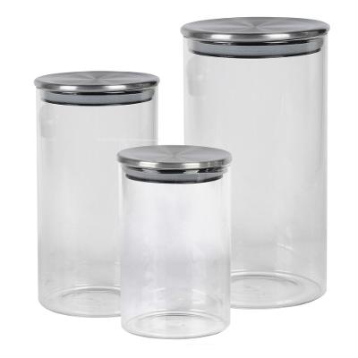 Kit Pote de  Vidro com Tampa Inox Redondo 3 Peças