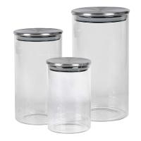 Kit Pote de  Vidro com Tampa Inox Redondo 3 Peças - 1