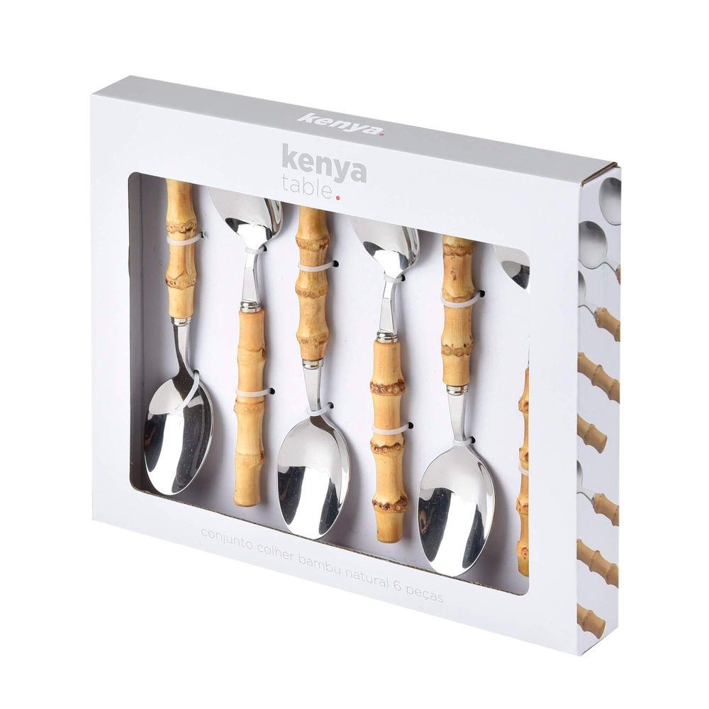 6 Colheres de Chá Bamboo Natural em Aço Inox Kenya - 3