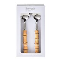 Kit 2 Peças com Colher e Garfo para Salada Bamboo Natural Kenya