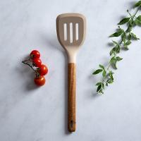 Espátula Vazada de Silicone com Cabo em Acácia Spicy Bege - 5